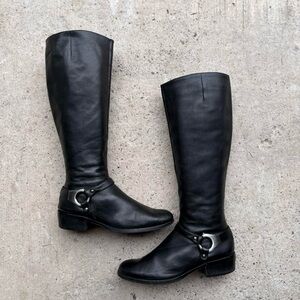 Via Spiga Black Leather Riding Boots